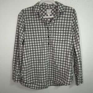 Jcrew boy fit grey and white gingham quarter button top